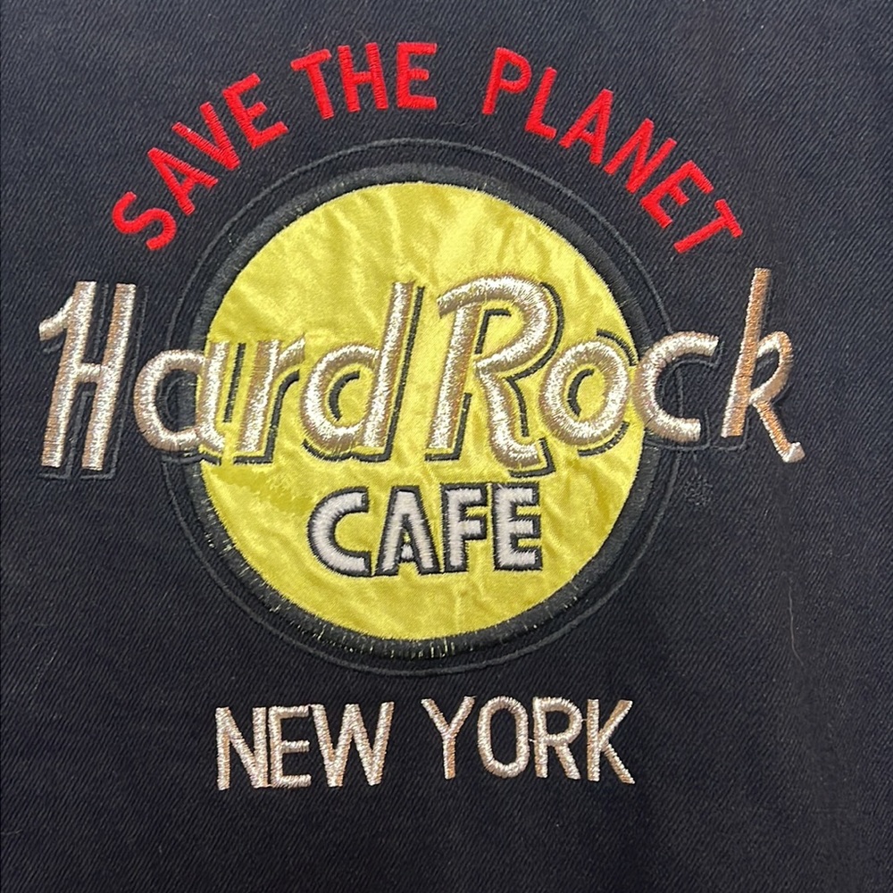 Hard Rock “New York” Black Denim Jacket Size Large Li… Gem